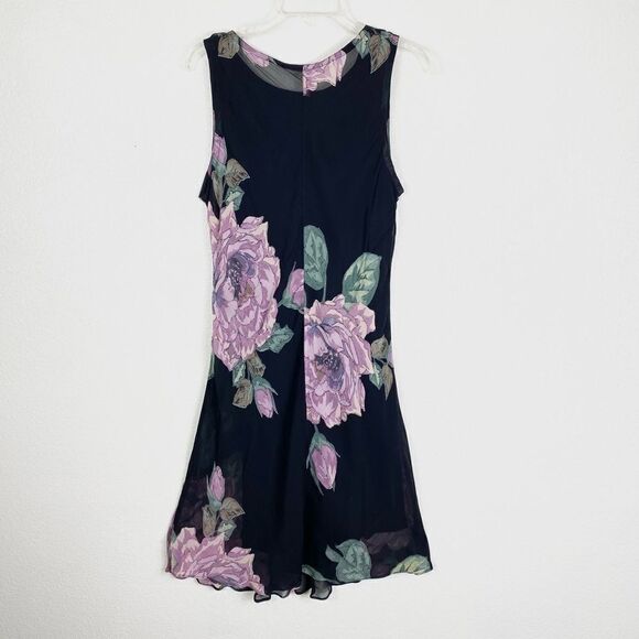 Vintage Black & Purple Floral Knee Length Slip Dress - Picture 5 of 7
